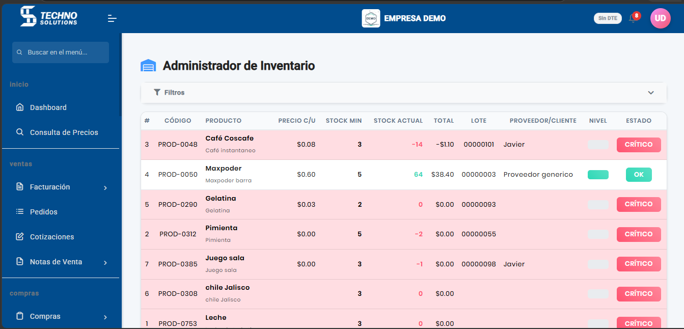 Administrador de inventario de TecnoTrack